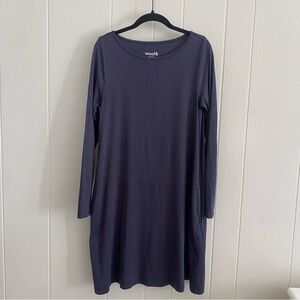 Wool& Long Sleeve Swing Dress in Dark Royal Blue Merino Wool Pockets XS